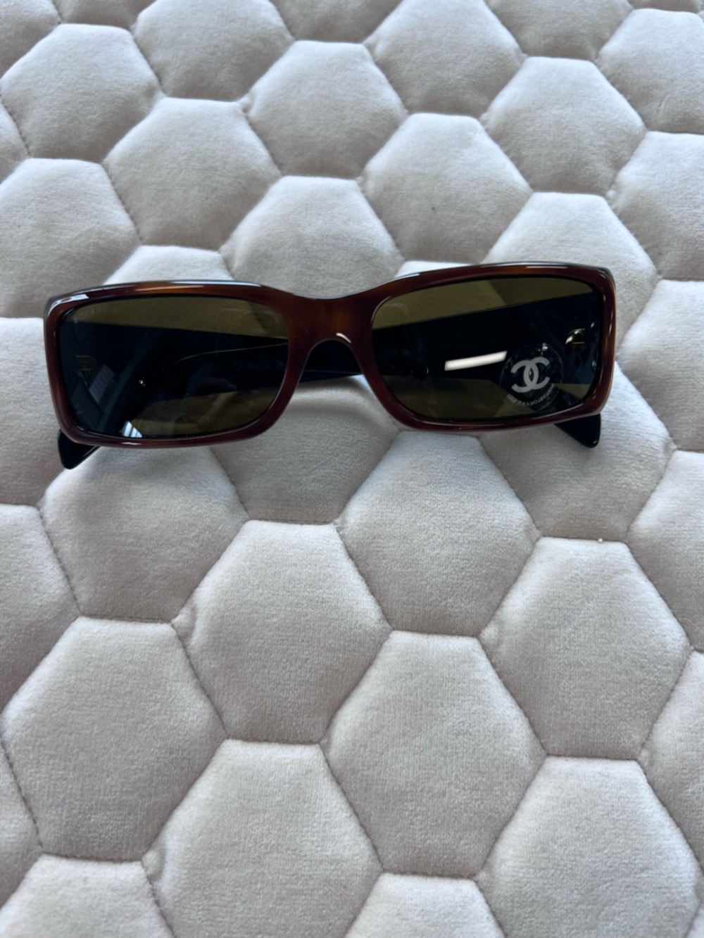 Authentic Chanel petite caramel Brown Rectangular Sunglasses - Picture 3 of 7